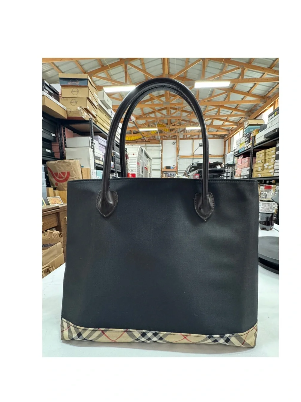 Burberry Blue Label Tote Bag with Plaid Trim - Picture 3 of 9